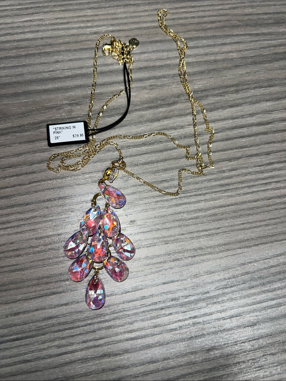 Gold-tone Iridescent Teardrop Cascade Necklace - Women Jewelry
